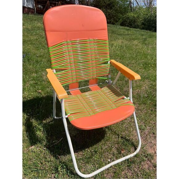 Vintage 1970s Jelly PVC Folding Lawn Chair Mod MCM Retro Lawn Beach Chair - Picture 1 of 11